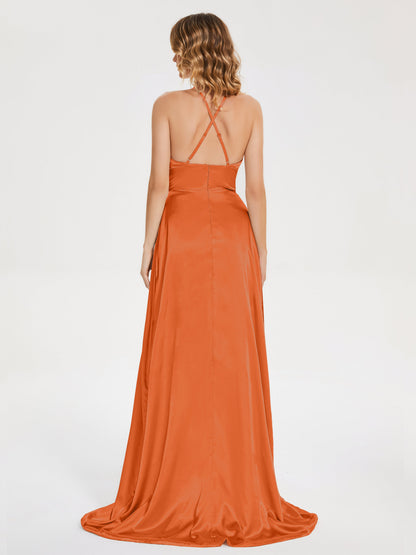 Elaina Spaghetti Straps Soft Satin Bridesmaid Dress with Training
