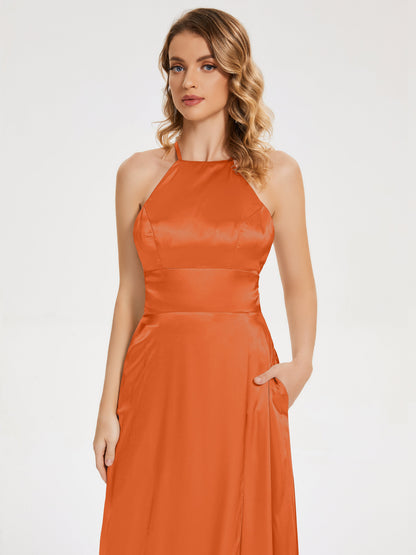 Elaina Spaghetti Straps Soft Satin Bridesmaid Dress with Training