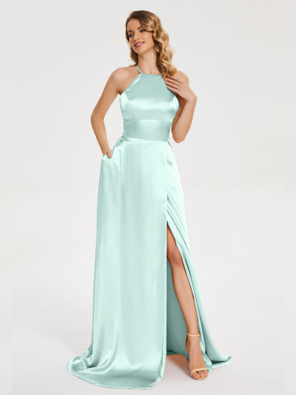 Elaina Spaghetti Straps Soft Satin Bridesmaid Dress with Training