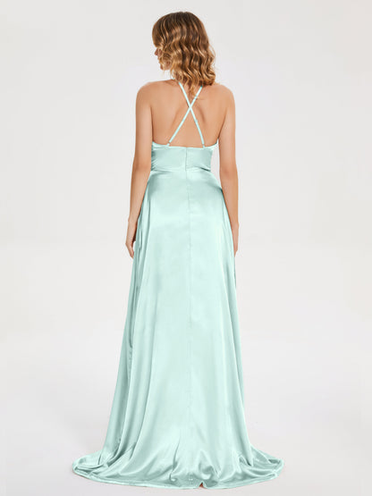 Elaina Spaghetti Straps Soft Satin Bridesmaid Dress with Training
