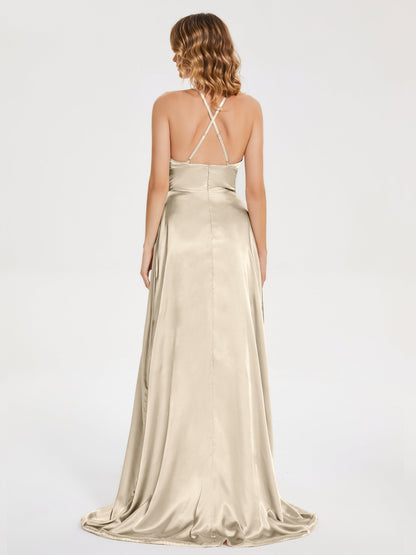 Elaina Spaghetti Straps Soft Satin Bridesmaid Dress with Training