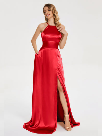 Elaina Spaghetti Straps Soft Satin Bridesmaid Dress with Training