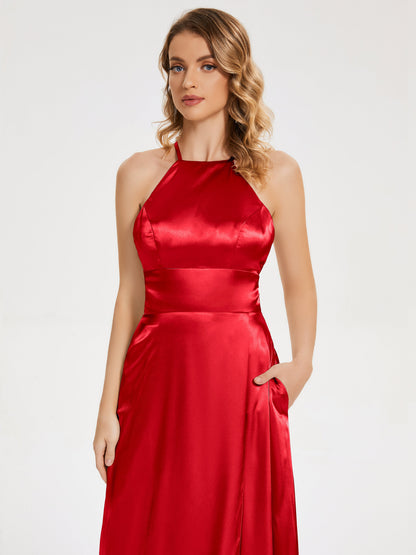 Elaina Spaghetti Straps Soft Satin Bridesmaid Dress with Training