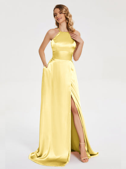 Elaina Spaghetti Straps Soft Satin Bridesmaid Dress with Training