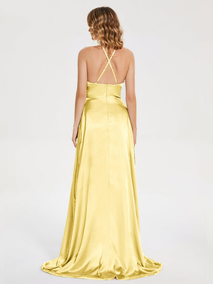 Elaina Spaghetti Straps Soft Satin Bridesmaid Dress with Training