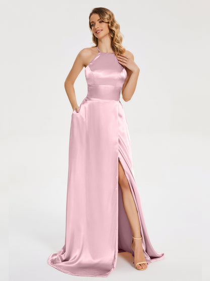 Elaina Spaghetti Straps Soft Satin Bridesmaid Dress with Training