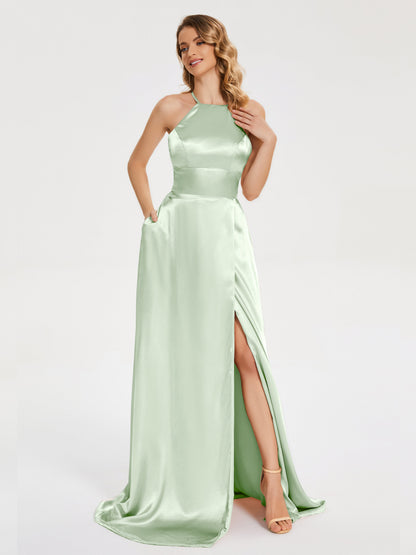 Elaina Spaghetti Straps Soft Satin Bridesmaid Dress with Training