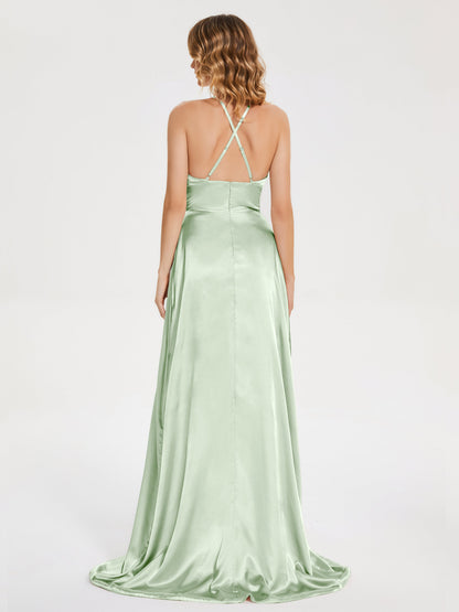 Elaina Spaghetti Straps Soft Satin Bridesmaid Dress with Training
