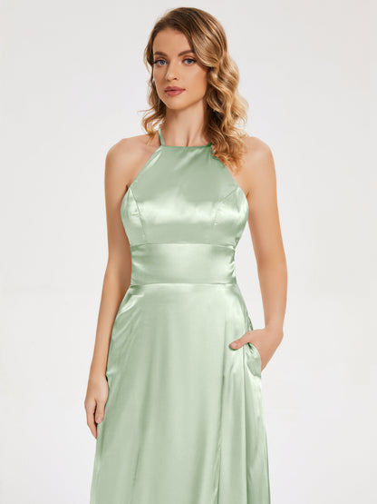 Elaina Spaghetti Straps Soft Satin Bridesmaid Dress with Training