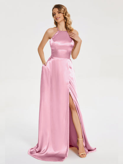 Elaina Spaghetti Straps Soft Satin Bridesmaid Dress with Training