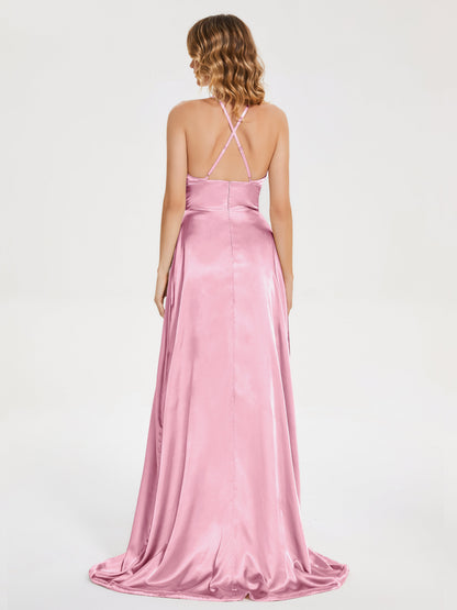 Elaina Spaghetti Straps Soft Satin Bridesmaid Dress with Training