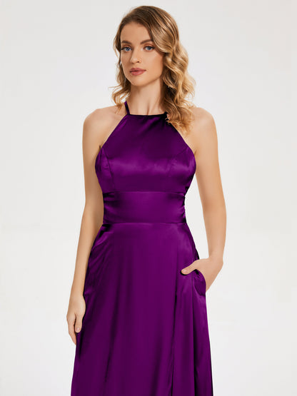 Elaina Spaghetti Straps Soft Satin Bridesmaid Dress with Training
