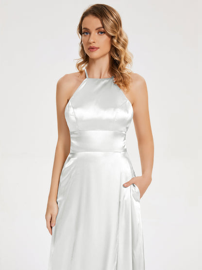 Elaina Spaghetti Straps Soft Satin Bridesmaid Dress with Training