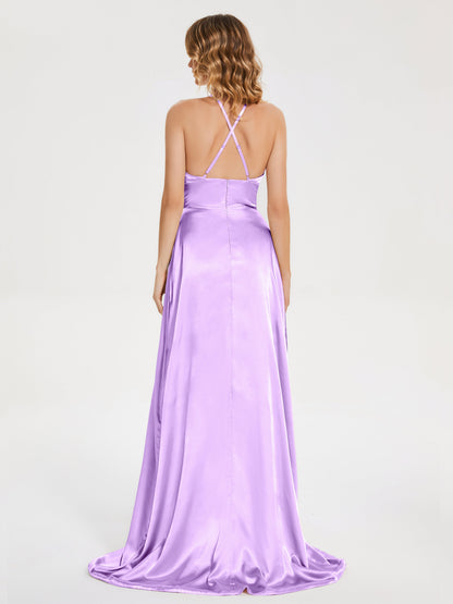 Elaina Spaghetti Straps Soft Satin Bridesmaid Dress with Training
