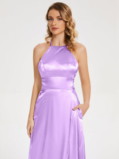 Elaina Spaghetti Straps Soft Satin Bridesmaid Dress with Training