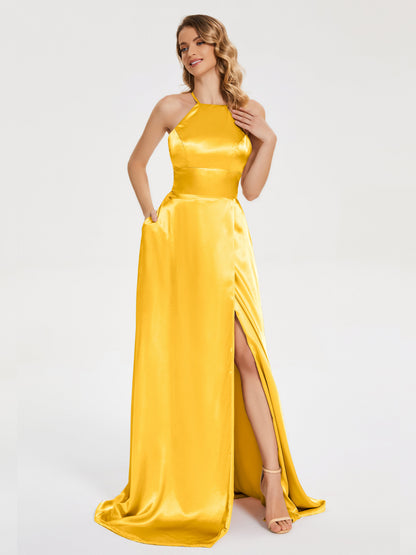 Elaina Spaghetti Straps Soft Satin Bridesmaid Dress with Training