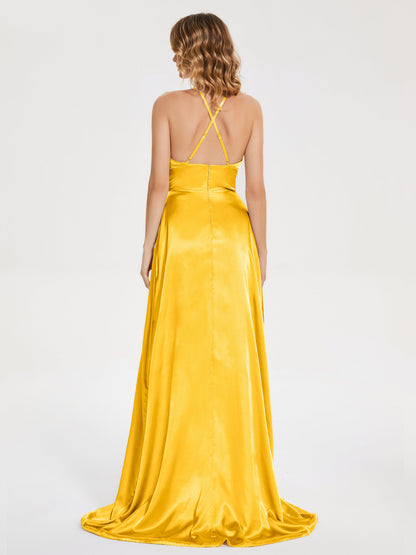 Elaina Spaghetti Straps Soft Satin Bridesmaid Dress with Training