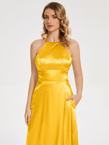 Elaina Spaghetti Straps Soft Satin Bridesmaid Dress with Training