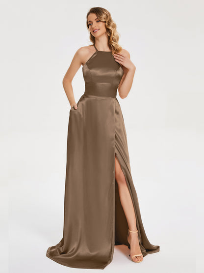 Elaina Spaghetti Straps Soft Satin Bridesmaid Dress with Training