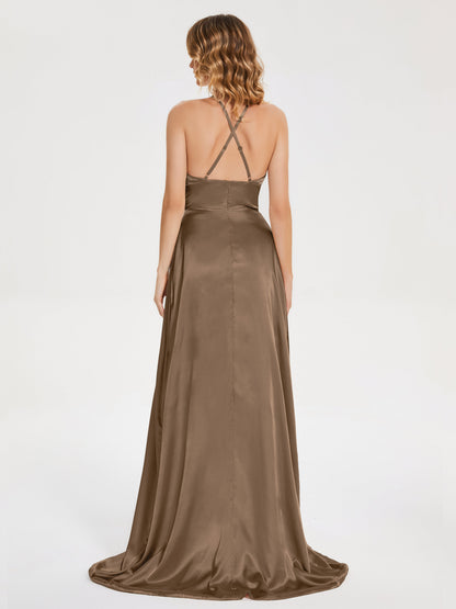 Elaina Spaghetti Straps Soft Satin Bridesmaid Dress with Training
