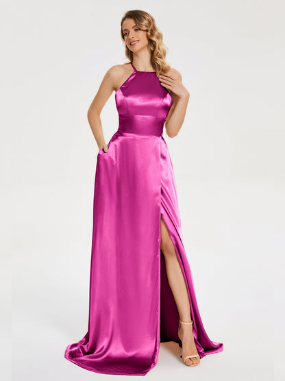 Elaina Spaghetti Straps Soft Satin Bridesmaid Dress with Training