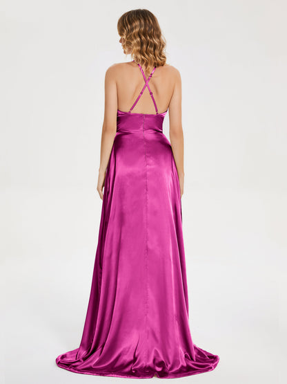 Elaina Spaghetti Straps Soft Satin Bridesmaid Dress with Training