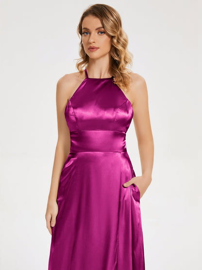 Elaina Spaghetti Straps Soft Satin Bridesmaid Dress with Training