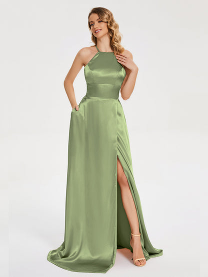 Elaina Spaghetti Straps Soft Satin Bridesmaid Dress with Training
