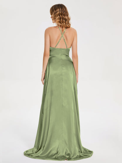 Elaina Spaghetti Straps Soft Satin Bridesmaid Dress with Training