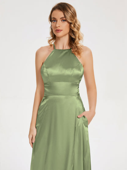 Elaina Spaghetti Straps Soft Satin Bridesmaid Dress with Training
