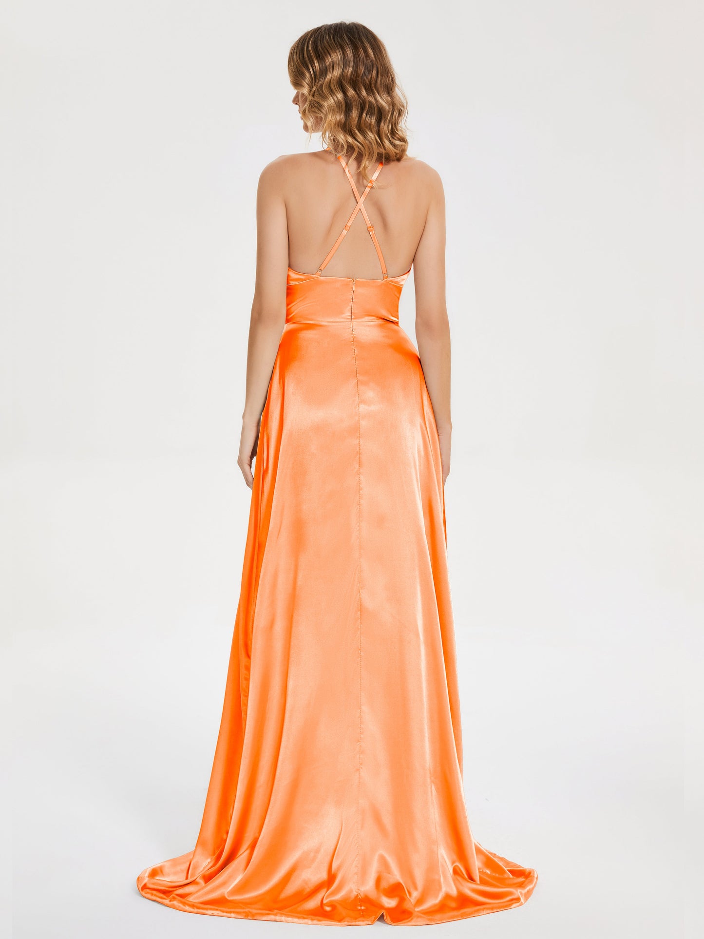 Elaina Spaghetti Straps Soft Satin Bridesmaid Dress with Training