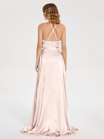 Elaina Spaghetti Straps Soft Satin Bridesmaid Dress with Training