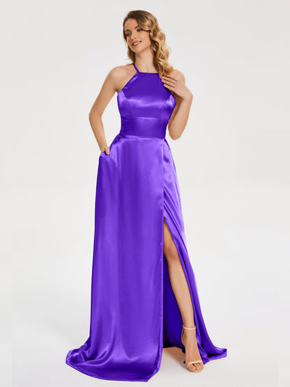 Elaina Spaghetti Straps Soft Satin Bridesmaid Dress with Training