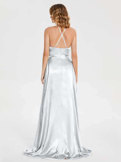 Elaina Spaghetti Straps Soft Satin Bridesmaid Dress with Training
