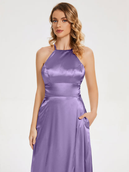 Elaina Spaghetti Straps Soft Satin Bridesmaid Dress with Training