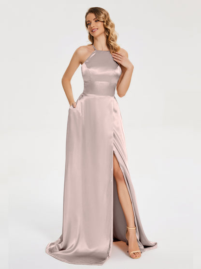 Elaina Spaghetti Straps Soft Satin Bridesmaid Dress with Training