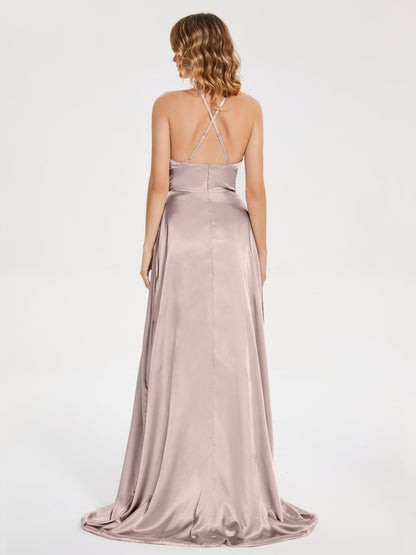 Elaina Spaghetti Straps Soft Satin Bridesmaid Dress with Training