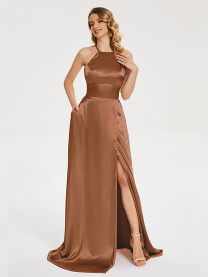 Elaina Spaghetti Straps Soft Satin Bridesmaid Dress with Training