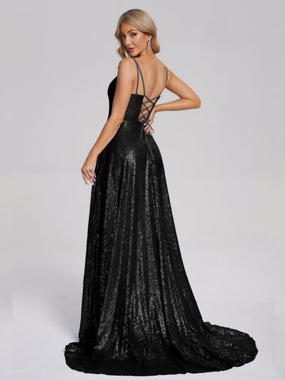 Lyric Spaghetti Straps Square Neck Sequins Bridesmaid Dress