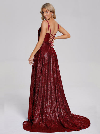 Lyric Spaghetti Straps Square Neck Sequins Bridesmaid Dress