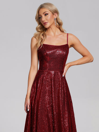 Lyric Spaghetti Straps Square Neck Sequins Bridesmaid Dress