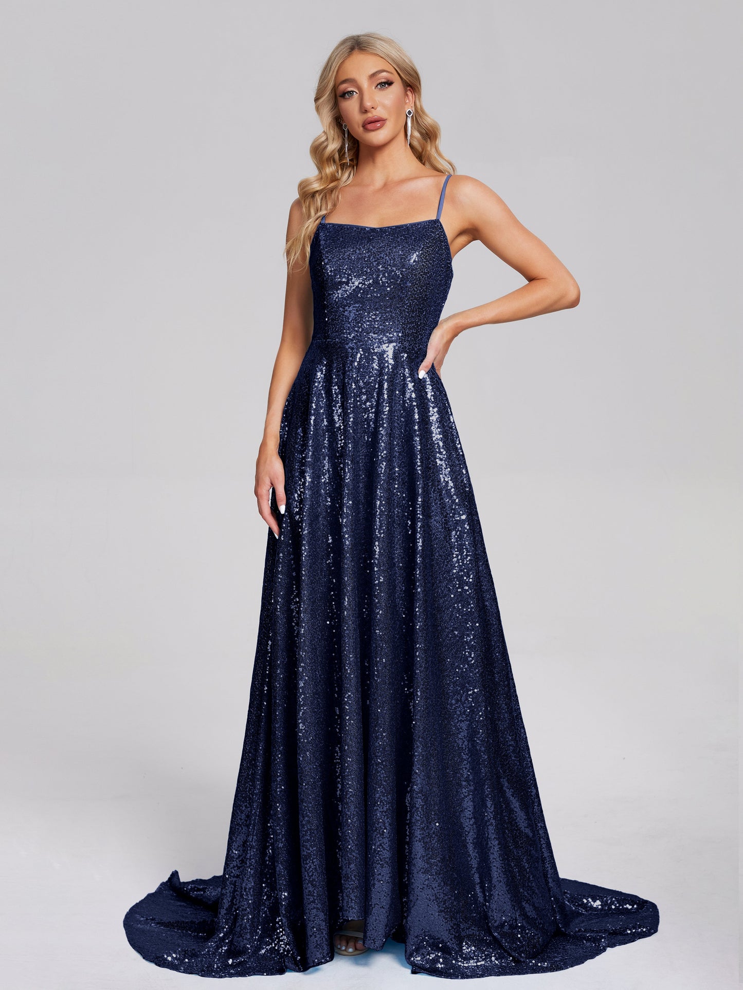 Lyric Spaghetti Straps Square Neck Sequins Bridesmaid Dress