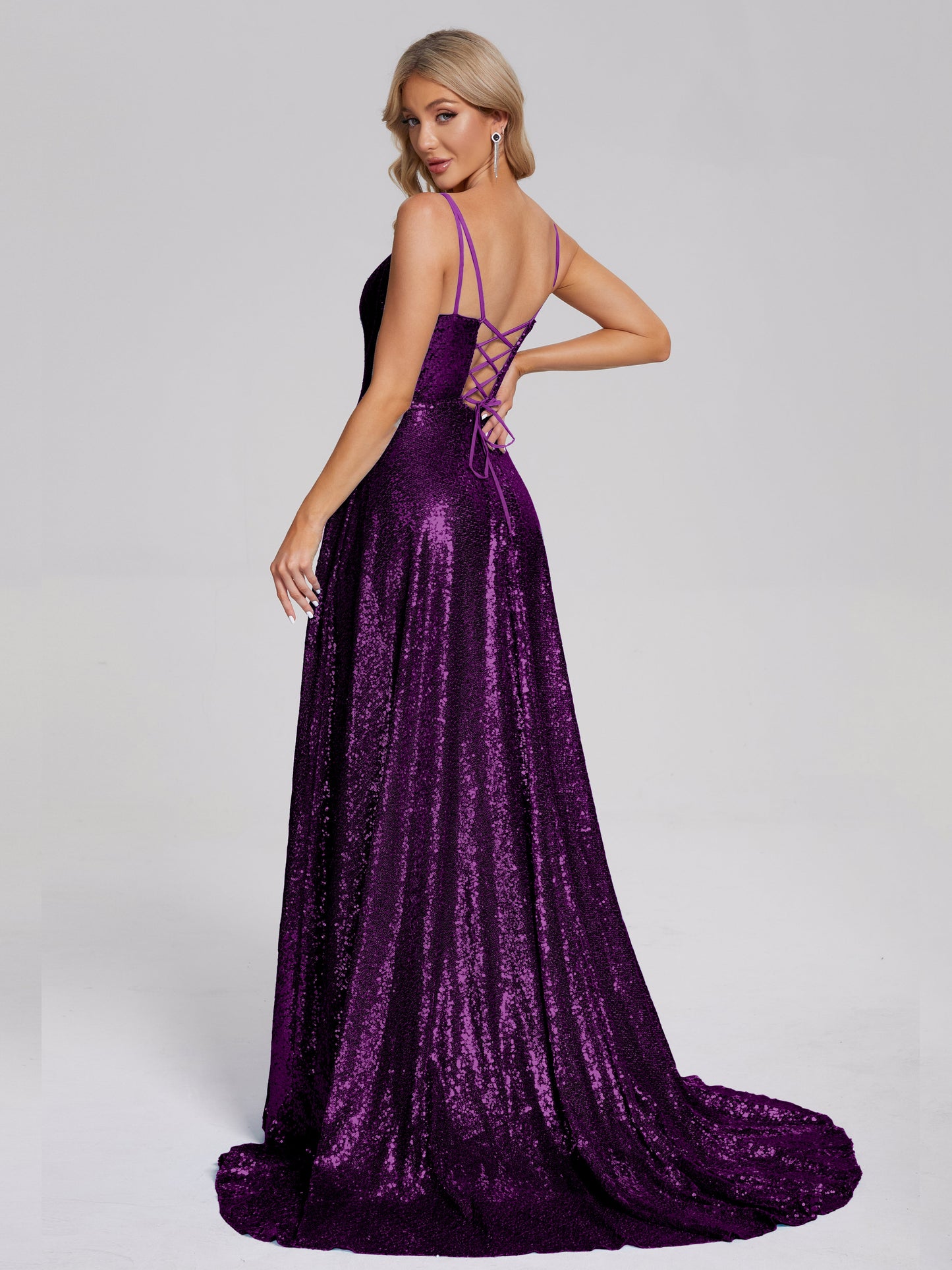 Lyric Spaghetti Straps Square Neck Sequins Bridesmaid Dress