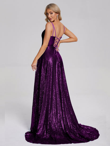 Lyric Spaghetti Straps Square Neck Sequins Bridesmaid Dress