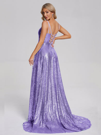 Lyric Spaghetti Straps Square Neck Sequins Bridesmaid Dress