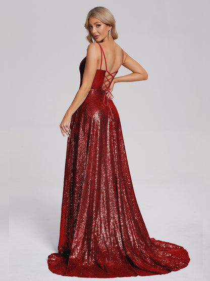 Lyric Spaghetti Straps Square Neck Sequins Bridesmaid Dress