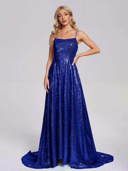 Lyric Spaghetti Straps Square Neck Sequins Bridesmaid Dress