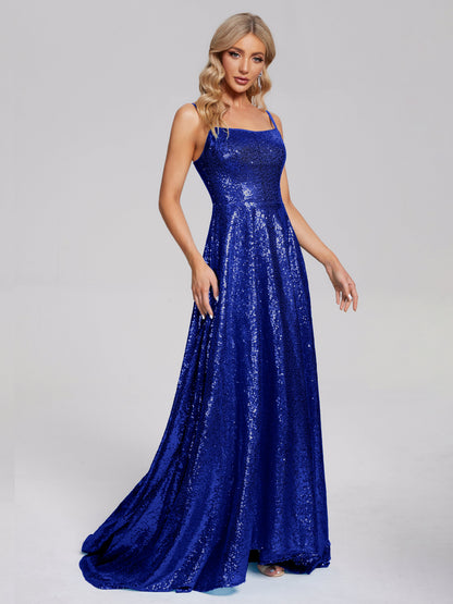 Lyric Spaghetti Straps Square Neck Sequins Bridesmaid Dress