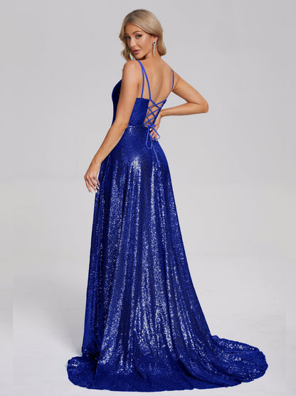 Lyric Spaghetti Straps Square Neck Sequins Bridesmaid Dress