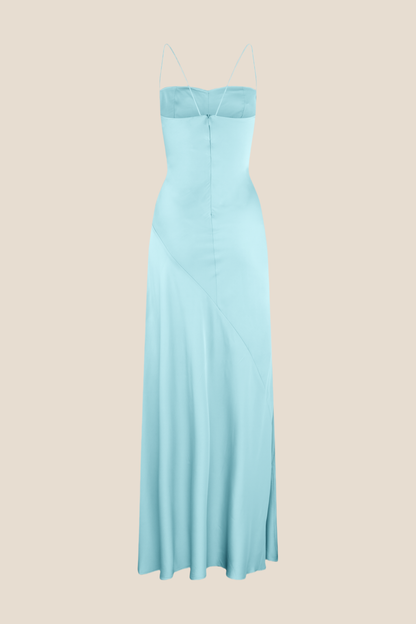 Straps Light Blue Soft Satin Long Dress